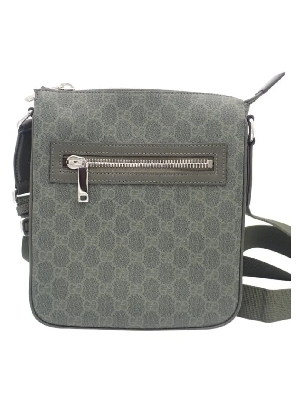 Gucci Small Messenger Bag GG Supreme Canvas Khaki Silver